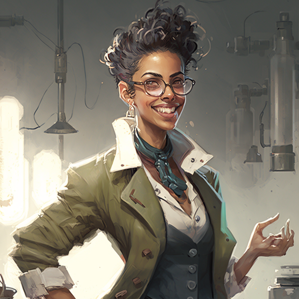 smiling, boyish-female scientist